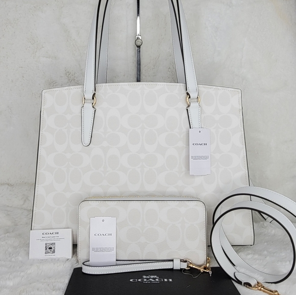 Coach SET 2 PCS Signature Shoulder Bag Purse Handbag + Wallet NWT - Picture 13 of 16